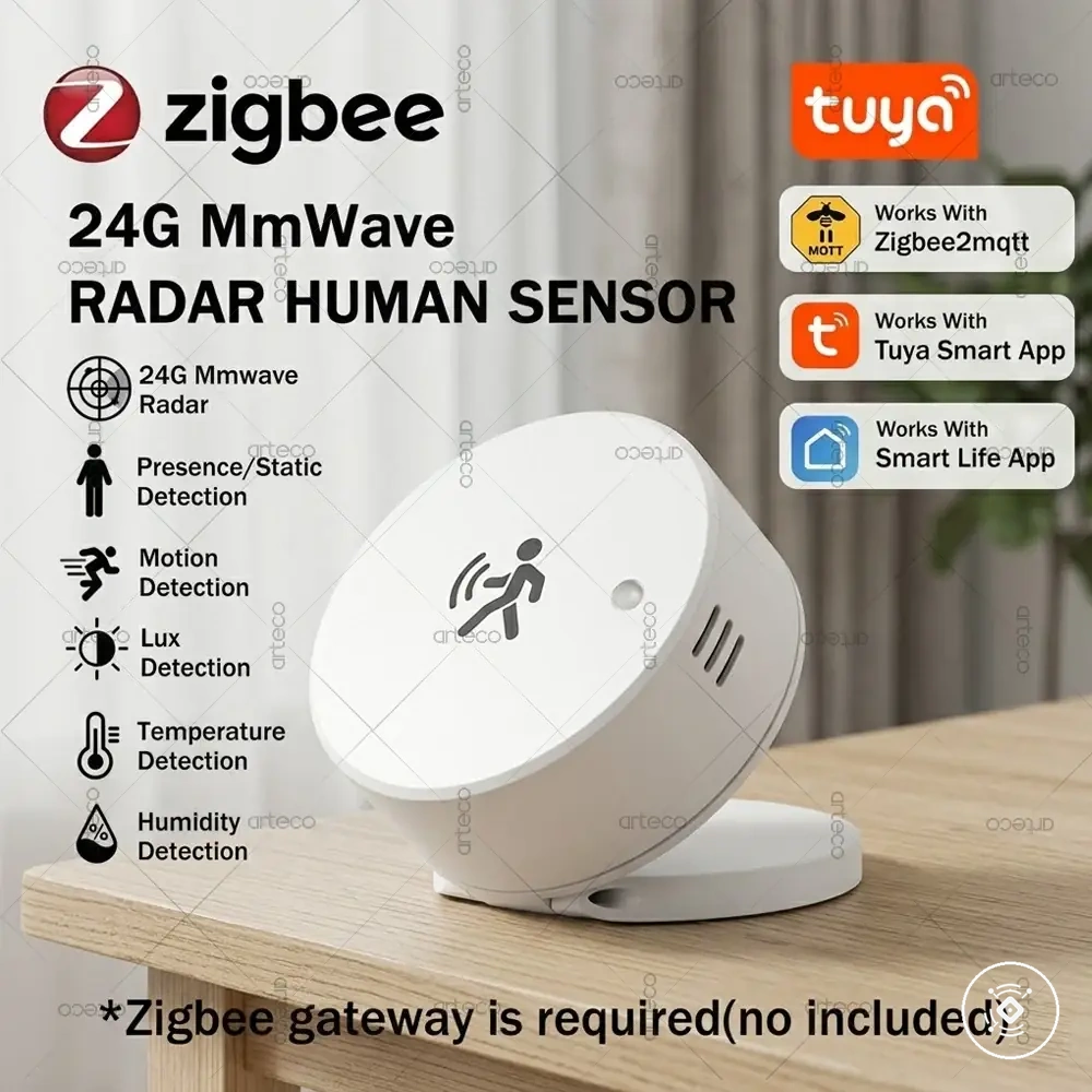 Detector de presencia mmWave 24G con PIR, iluminancia, temperatura y humedad