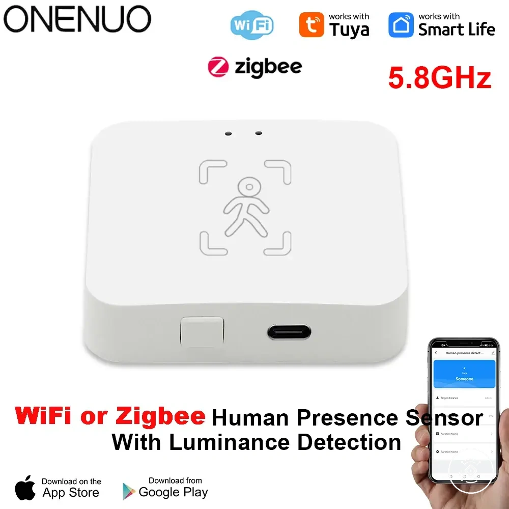Sensor mmWave de presencia humana WiFi y Zigbee con medición de luminancia