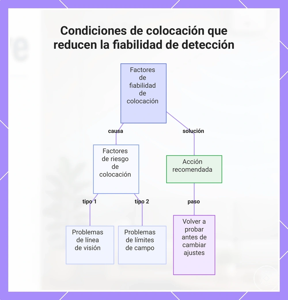 Condiciones de colocación que reducen la fiabilidad de detección