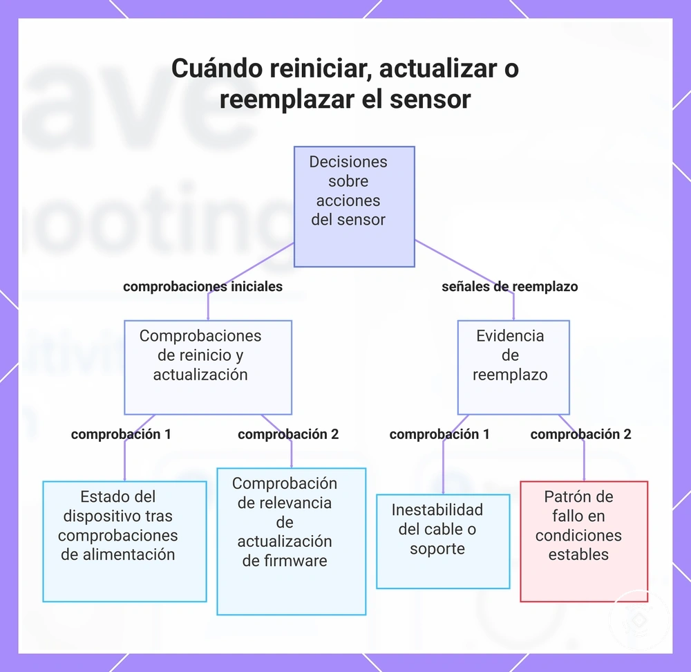 Cuándo reiniciar, actualizar o reemplazar el sensor