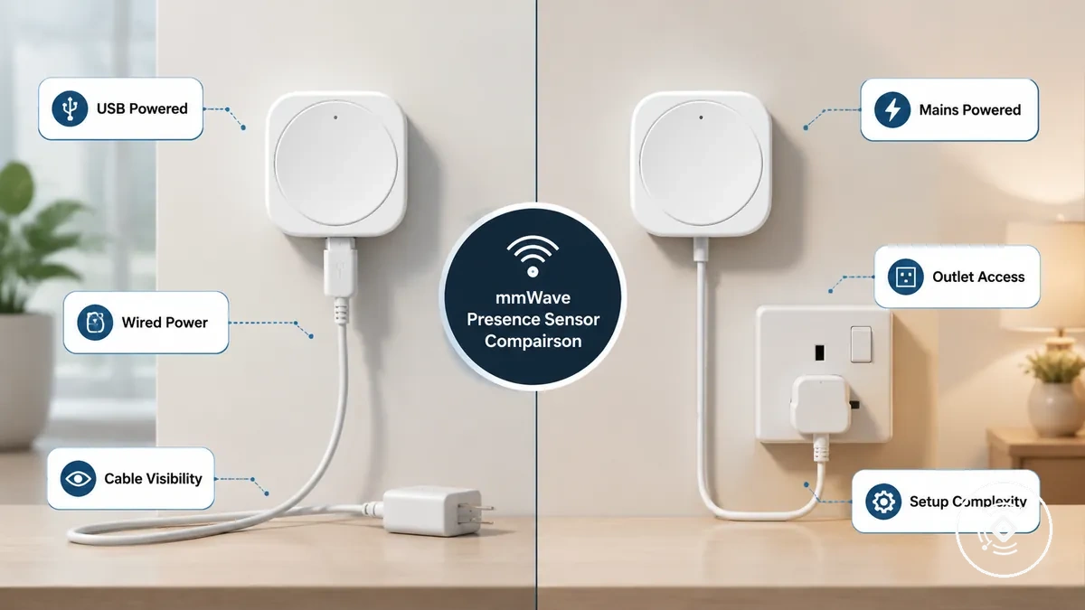 Sensores mmWave con alimentación USB y de red que muestran diferentes opciones de alimentación cableada