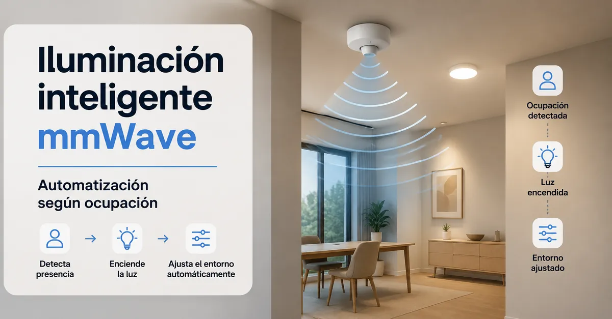 Sensor de presencia mmWave controlando la iluminación inteligente y la automatización de una habitación según la ocupación