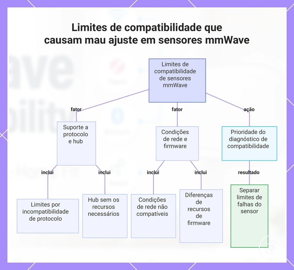 Limites de compatibilidade que causam mau ajuste em sensores mmWave