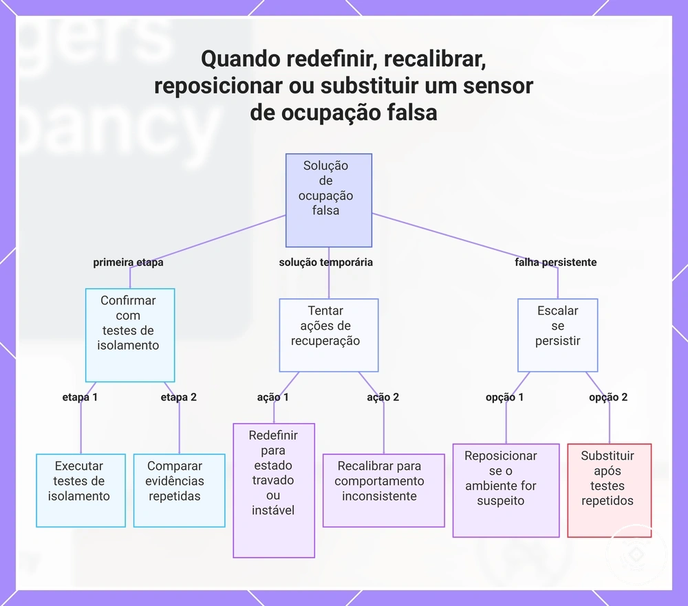 Quando redefinir, recalibrar, reposicionar ou substituir um sensor de ocupação falsa