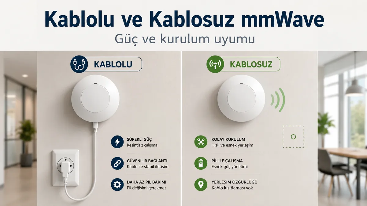 Güç ve kurulum ipuçlarıyla kablolu ve kablosuz mmWave varlık sensörlerinin karşılaştırması
