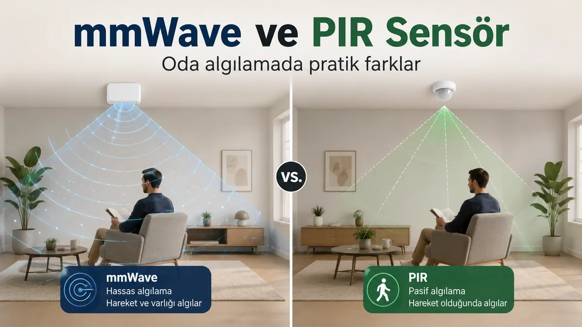 Oda doluluğunu algılamak için mmWave varlık sensörü ile PIR sensörün yan yana karşılaştırması